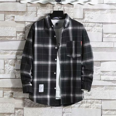 Casual Plaid Shirt Long Sleeve Loose Shirt For Men
