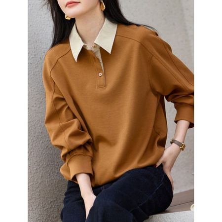 Lapel Patchwork Sweatshirt Casual Tops Women Hoodie